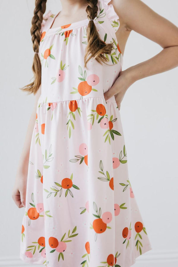 tangerine-ruffle-cross-back-dress Mila &  Rose - Sophia's Style-Tangerine Ruffle Cross Back Dress-2T--1